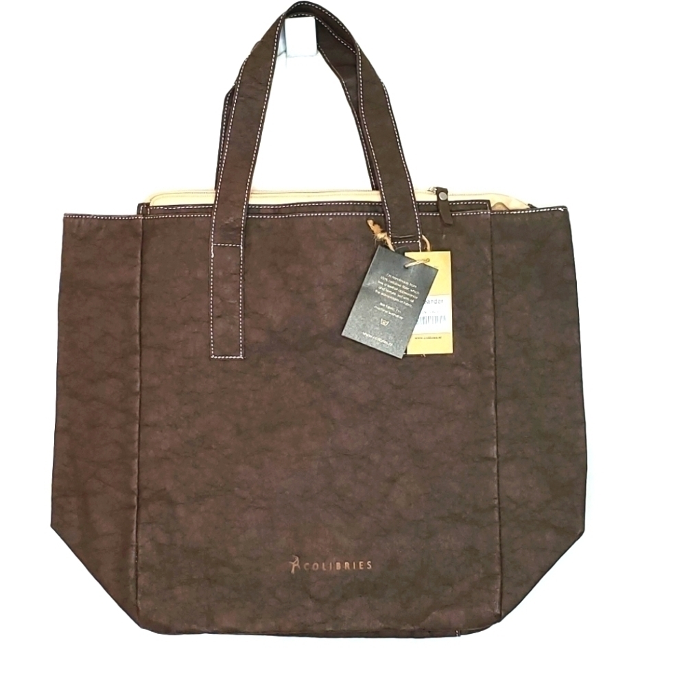 Colibries Orleander Vegan Tote Bag Chocolate Brown Office Shopping Carryall Fall